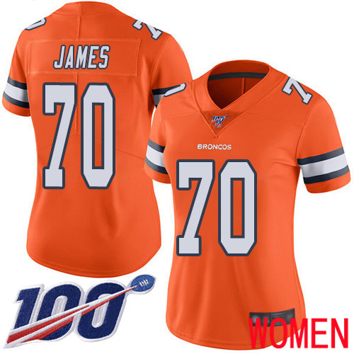 Women Denver Broncos #70 Ja Wuan James Limited Orange Rush Vapor Untouchable 100th Season Football NFL Jersey->women nfl jersey->Women Jersey